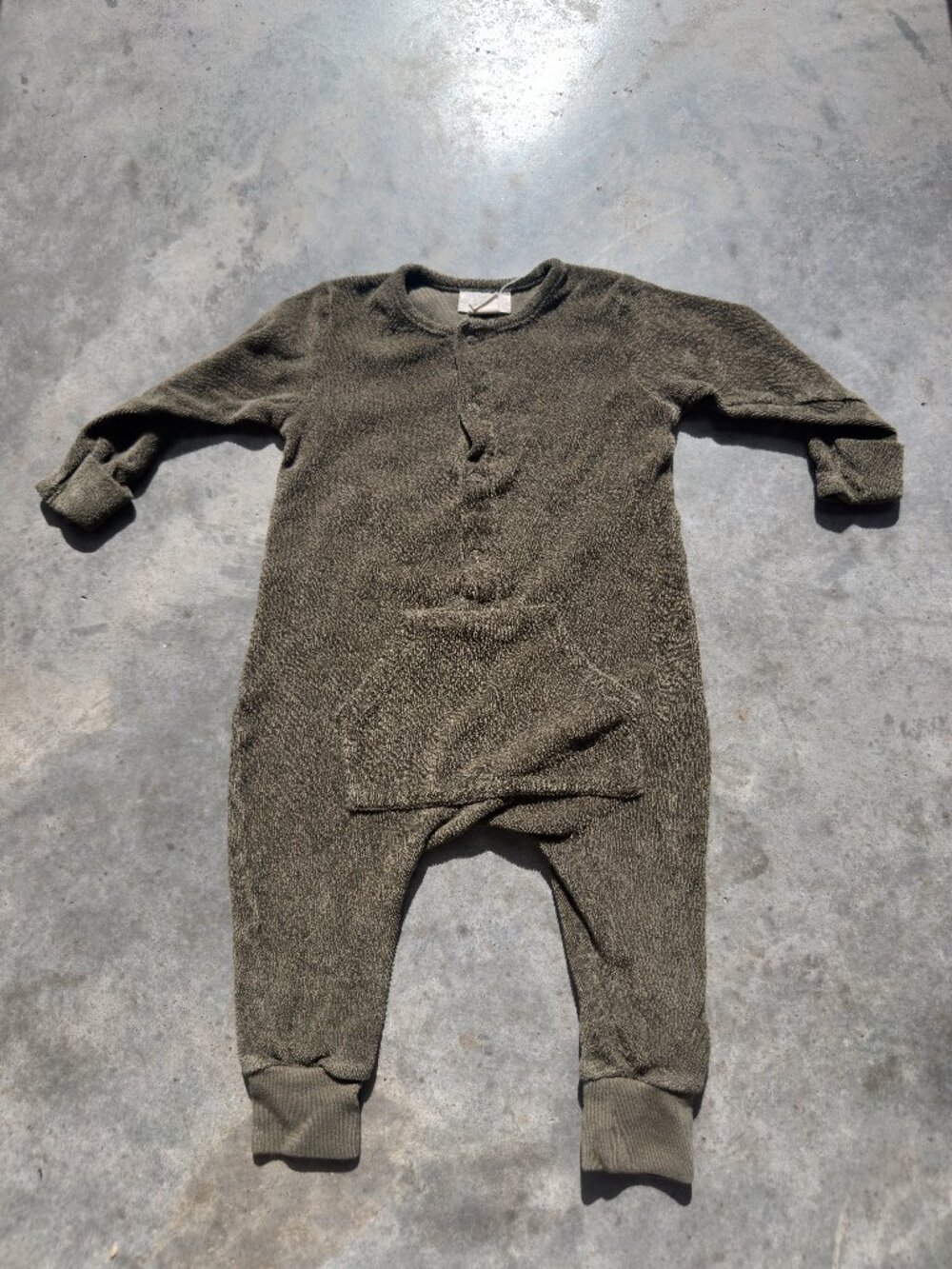 The Simple Folk The Terry Long John / Onesie in Olive - Baby/Infant 9-12 months